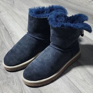UGG Selene Nautical Rope Tie-Back Blue Suede Boots W/ Genuine Sheepskin Size 8